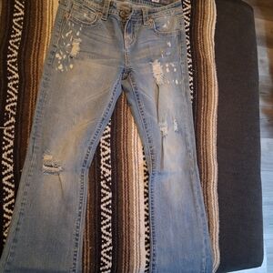 Light Blue Distressed Boot Cut Jeans - Women